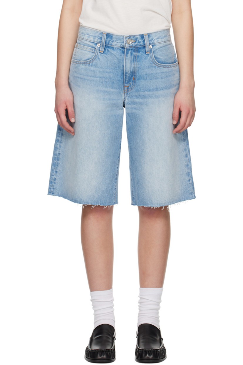 Wide-leg non-stretch denim shorts. Fading and whiskering throughout. 

· Low-rise
· Belt loops
· Five-pocket styling
· Zip fly
· Frayed edge at cuffs
· Logo-engraved silver-tone hardware
· Contrast stitching in tan

Supplier color: She's the one