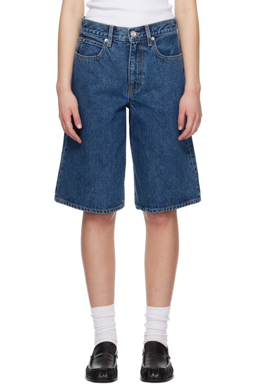 Loose-fit non-stretch denim shorts. Fading throughout. 

· Belt loops
· Five-pocket styling
· Zip fly
· Logo-engraved silver-tone hardware
· Contrast stitching in tan

Supplier color: Forbidden love blue