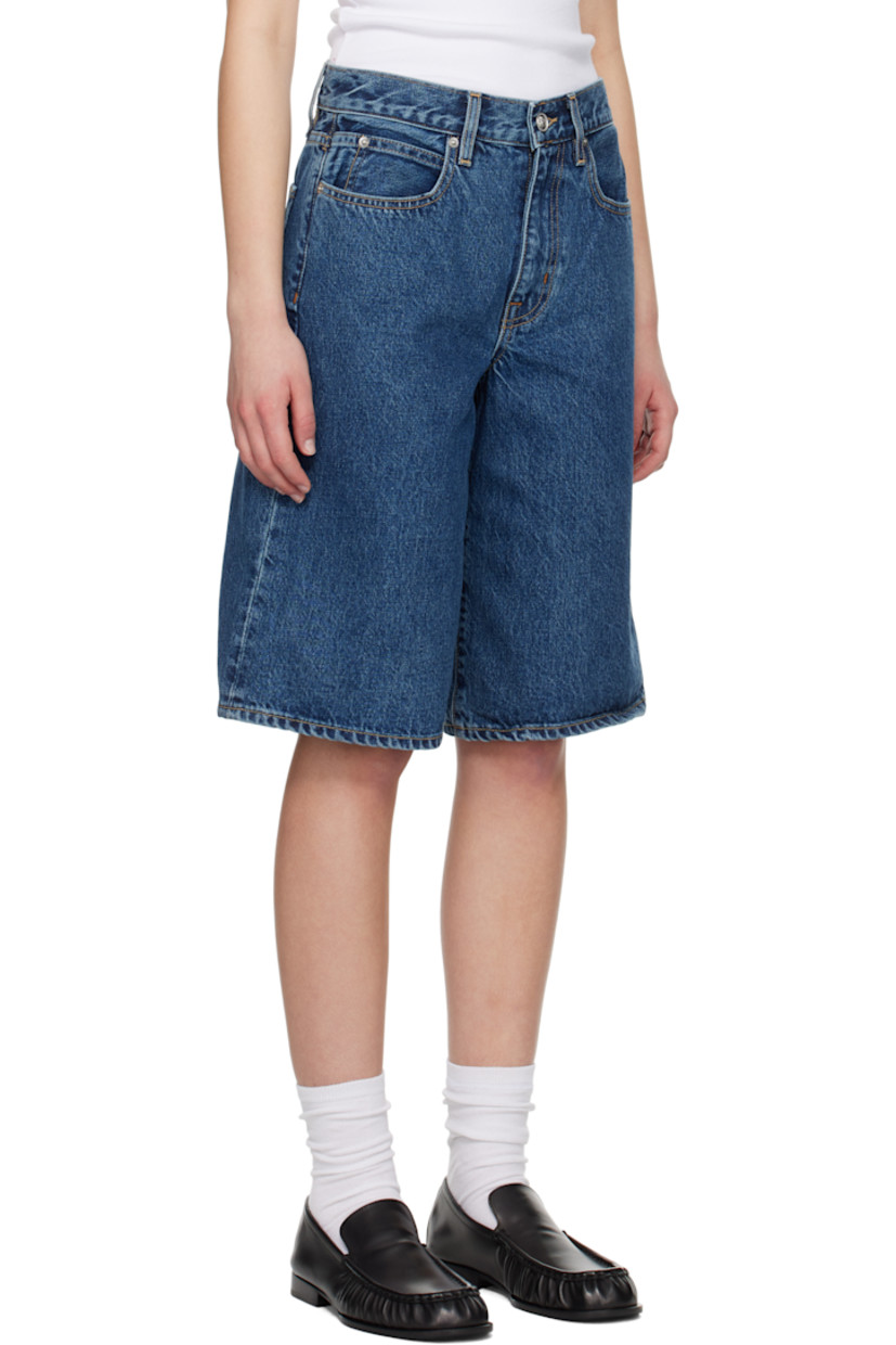 Loose-fit non-stretch denim shorts. Fading throughout. 

· Belt loops
· Five-pocket styling
· Zip fly
· Logo-engraved silver-tone hardware
· Contrast stitching in tan

Supplier color: Forbidden love blue