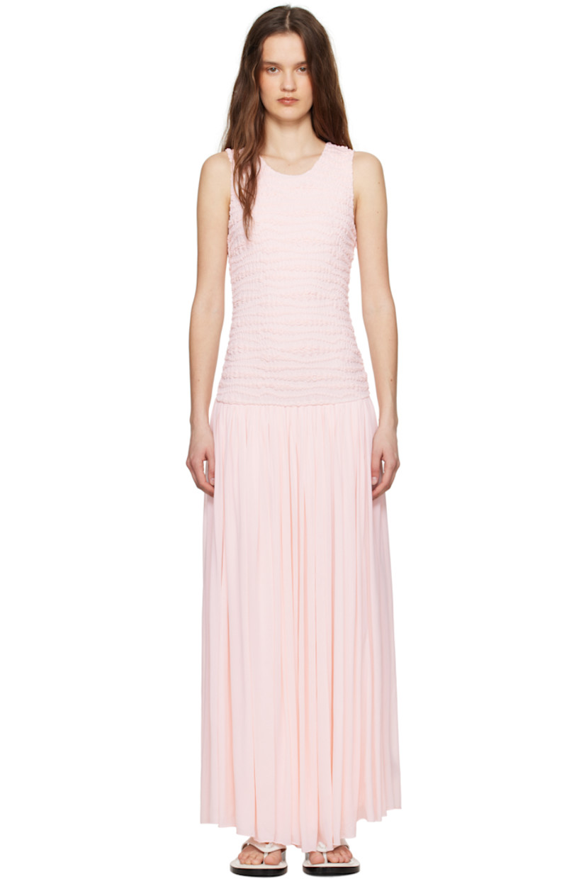 Viscose crêpe jersey maxi dress.

· Scoop neck
· Shirring at bodice
· Gathering at dropped waist
· Raw edge at hem
· Concealed zip closure at side seam
· Fully lined

Supplier color: Confetti