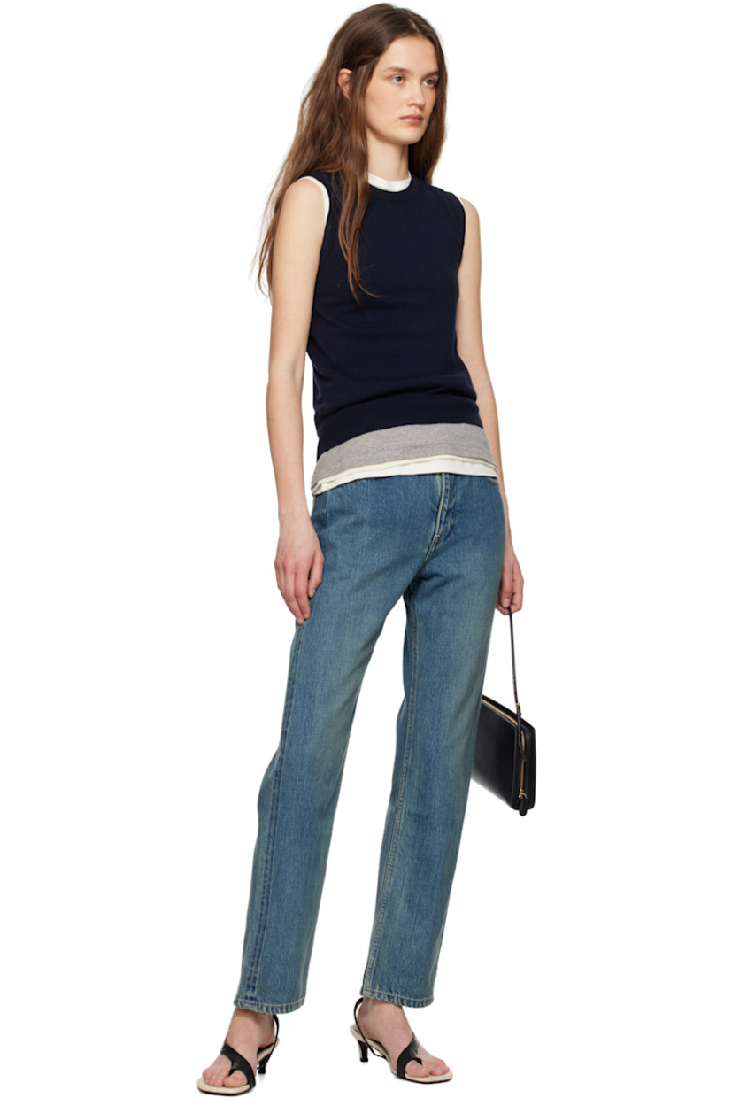 Non-stretch denim jeans. Subtle fading throughout.

· Belt loops
· Five-pocket styling
· Zip fly
· Leather logo patch at back waistband
· Silver-tone hardware
· Contrast stitching in off-white

Supplier color: Blue