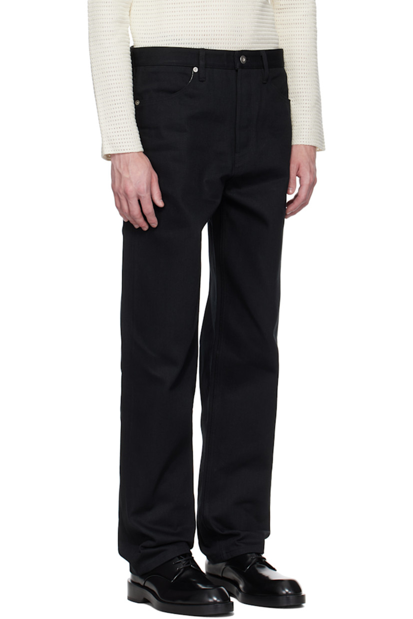 Non-stretch denim jeans. 

· Belt loops
· Five-pocket styling
· Button fly
· Buffed calfskin logo patch at back waistband 

Supplier color: Black