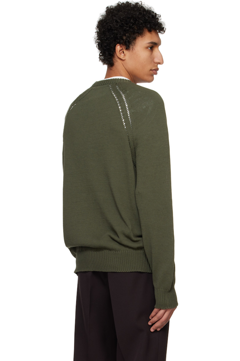 Knit cotton sweater. 

· Rib-knit crewneck, hem, and cuffs
· Laddering at raglan sleeves 

Supplier color: Thyme green