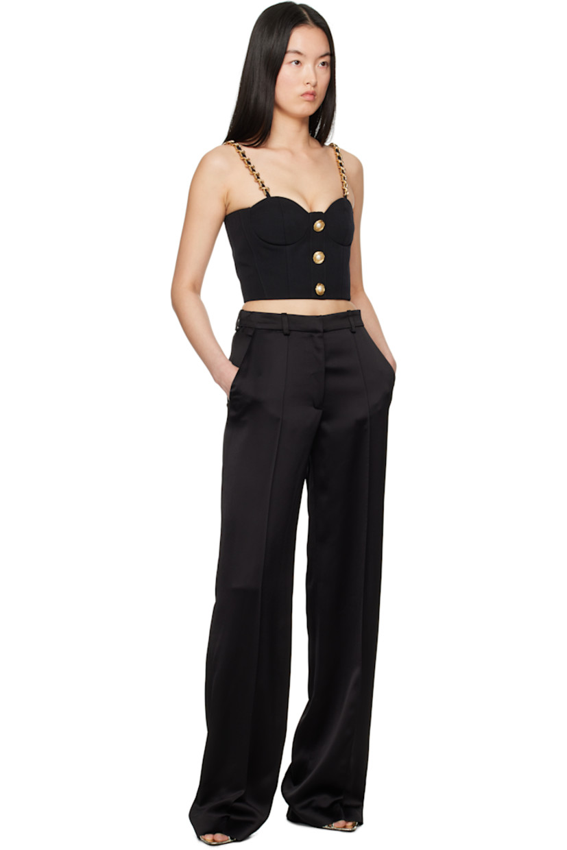 Straight-leg viscose satin trousers. 

· Belt loops
· Two-pocket styling
· Zip fly
· Pinched seams at front and back

Supplier color: Noir