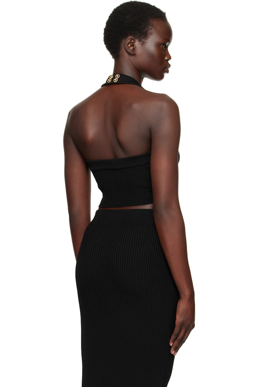 Rib-knit viscose-blend top.

· Straight neck
· Mock round neck 
· Logo patch at front
· Adjustable press-stud halter strap

Supplier color: Black