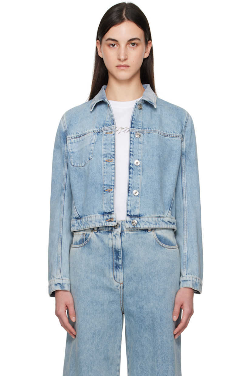 Non-stretch denim jacket. Fading throughout.

· Spread collar
· Button closure
· Patch pocket at chest
· Single-button barrel cuffs
· Adjustable button tabs and logo patch at back hem

Supplier color: Light blue