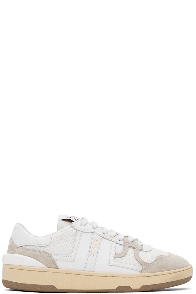 Low-top mesh, buffed calfskin, and calfskin suede sneakers in white.

· Lace-up closure
· Logo patch at padded tongue
· Padded collar
· Logo stamp at outer side
· Logo embossed at heel tab
· Logo-embossed rubber trim at heel counter
· Buffed calfskin and mesh lining
· Treaded rubber sole

Supplier color: White