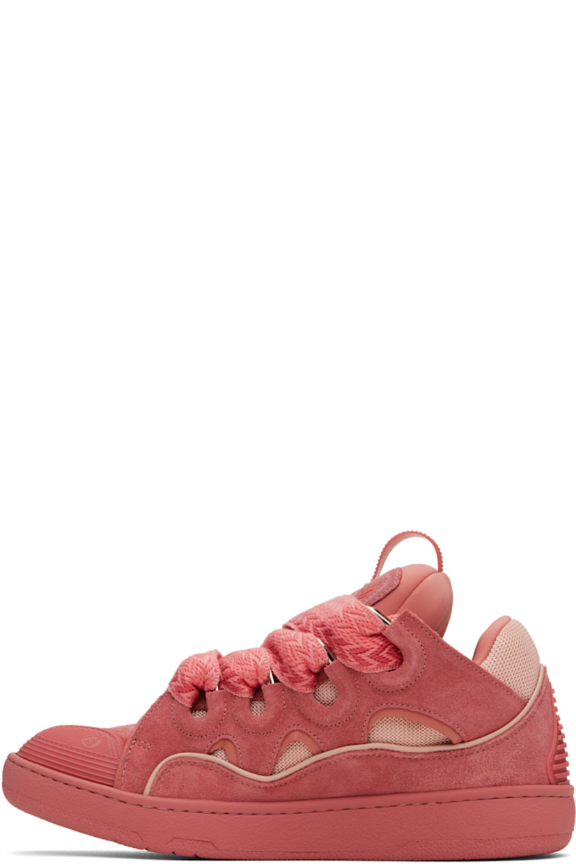 Low-top calfskin suede, grained calfskin, and mesh sneakers in pink.

· Piping, cutouts, and rubberized trim throughout
· Perforations at toe
· Logo embossed at toe and outer side
· Lace-up closure
· Logo plaque and pull-loop at tongue
· Padded tongue and collar
· Jersey lining
· Treaded rubber sole

Supplier color: Litchi
