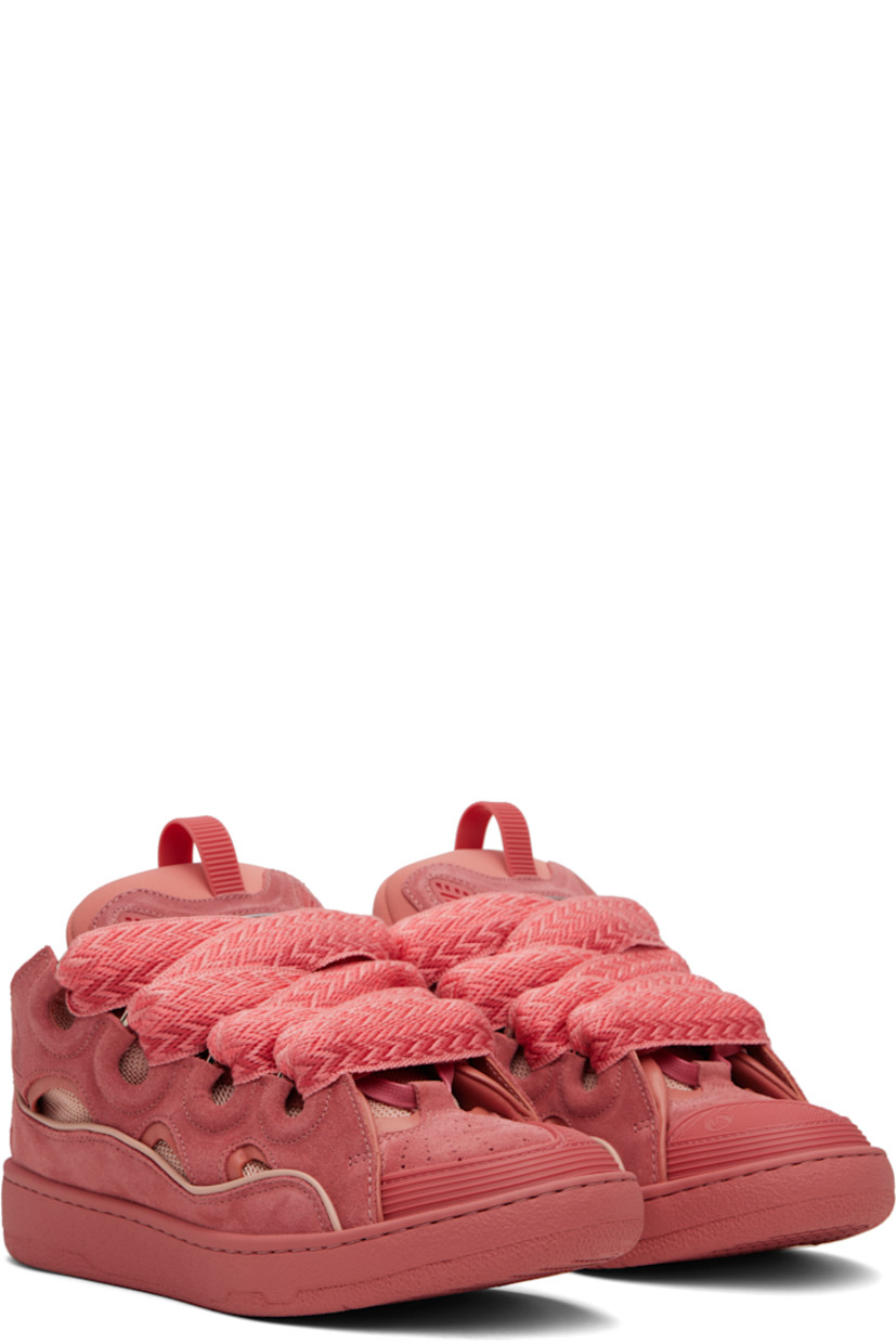 Low-top calfskin suede, grained calfskin, and mesh sneakers in pink.

· Piping, cutouts, and rubberized trim throughout
· Perforations at toe
· Logo embossed at toe and outer side
· Lace-up closure
· Logo plaque and pull-loop at tongue
· Padded tongue and collar
· Jersey lining
· Treaded rubber sole

Supplier color: Litchi