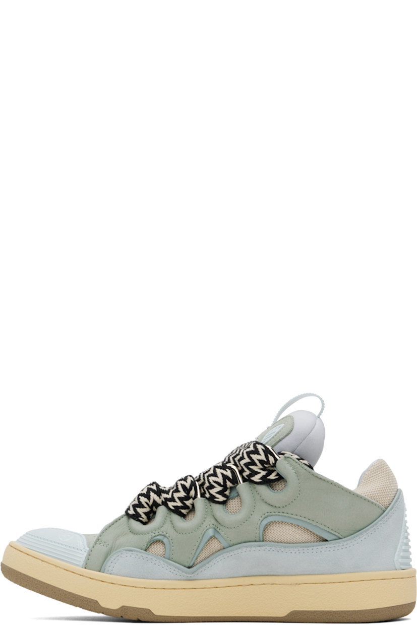 Low-top calfskin nubuck, calfskin suede, and mesh sneakers in blue and green.

· Piping, cutouts, and rubberized trim throughout
· Perforated detailing at toe
· Logo embossed at toe and outer side
· Lace-up closure
· Logo plaque and pull-loop at tongue
· Padded tongue and collar
· Jersey lining
· Treaded rubber sole

Supplier color: Pale blue