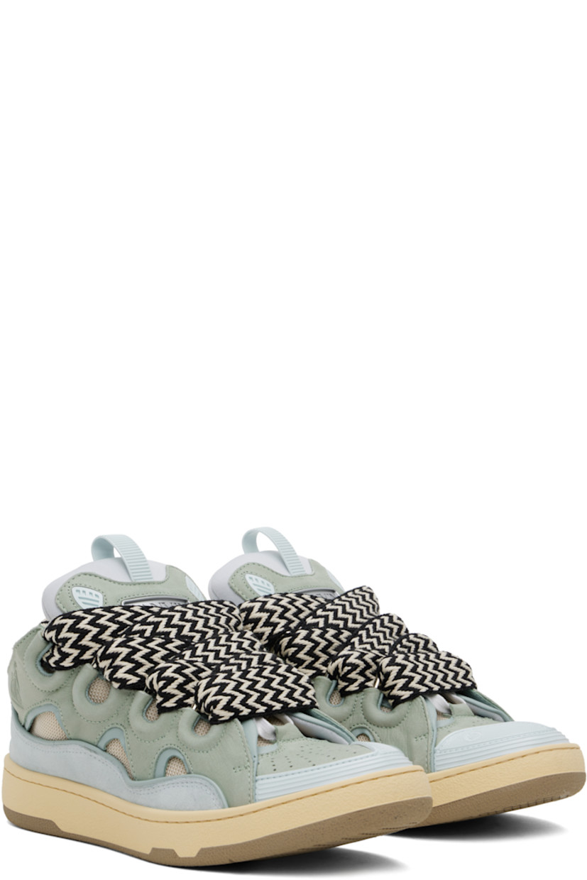 Low-top calfskin nubuck, calfskin suede, and mesh sneakers in blue and green.

· Piping, cutouts, and rubberized trim throughout
· Perforated detailing at toe
· Logo embossed at toe and outer side
· Lace-up closure
· Logo plaque and pull-loop at tongue
· Padded tongue and collar
· Jersey lining
· Treaded rubber sole

Supplier color: Pale blue