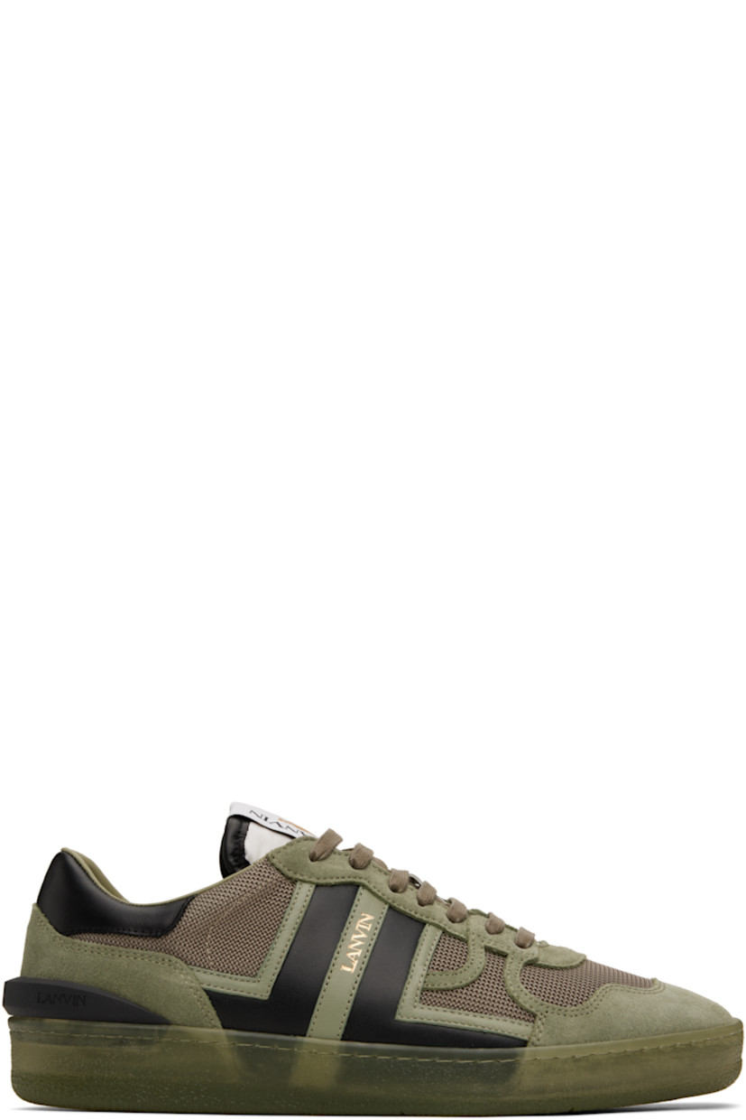 Low-top calfskin suede, buffed calfskin, and mesh sneakers in khaki. 

· Lace-up closure
· Logo flag at padded tongue
· Padded collar
· Logo appliqués at sides
· Logo stamp at outer side
· Logo embossed at heel tab 
· Logo-embossed rubber trim at heel counter
· Grained calfskin and mesh lining
· Treaded rubber sole

Supplier color: Vert de gris