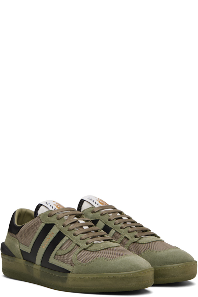 Low-top calfskin suede, buffed calfskin, and mesh sneakers in khaki. 

· Lace-up closure
· Logo flag at padded tongue
· Padded collar
· Logo appliqués at sides
· Logo stamp at outer side
· Logo embossed at heel tab 
· Logo-embossed rubber trim at heel counter
· Grained calfskin and mesh lining
· Treaded rubber sole

Supplier color: Vert de gris