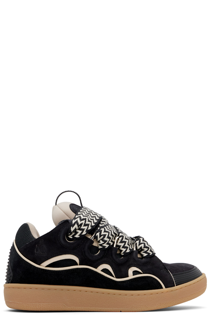 Low-top calfskin suede, grained calfskin, and mesh sneakers in black.

· Piping, cutouts, and rubberized trim throughout
· Perforated detailing at toe
· Logo embossed at toe and outer side
· Lace-up closure
· Logo plaque and pull-loop at tongue
· Padded tongue and collar
· Jersey lining
· Treaded rubber sole

Available exclusively at SSENSE.

Supplier color: Black/White