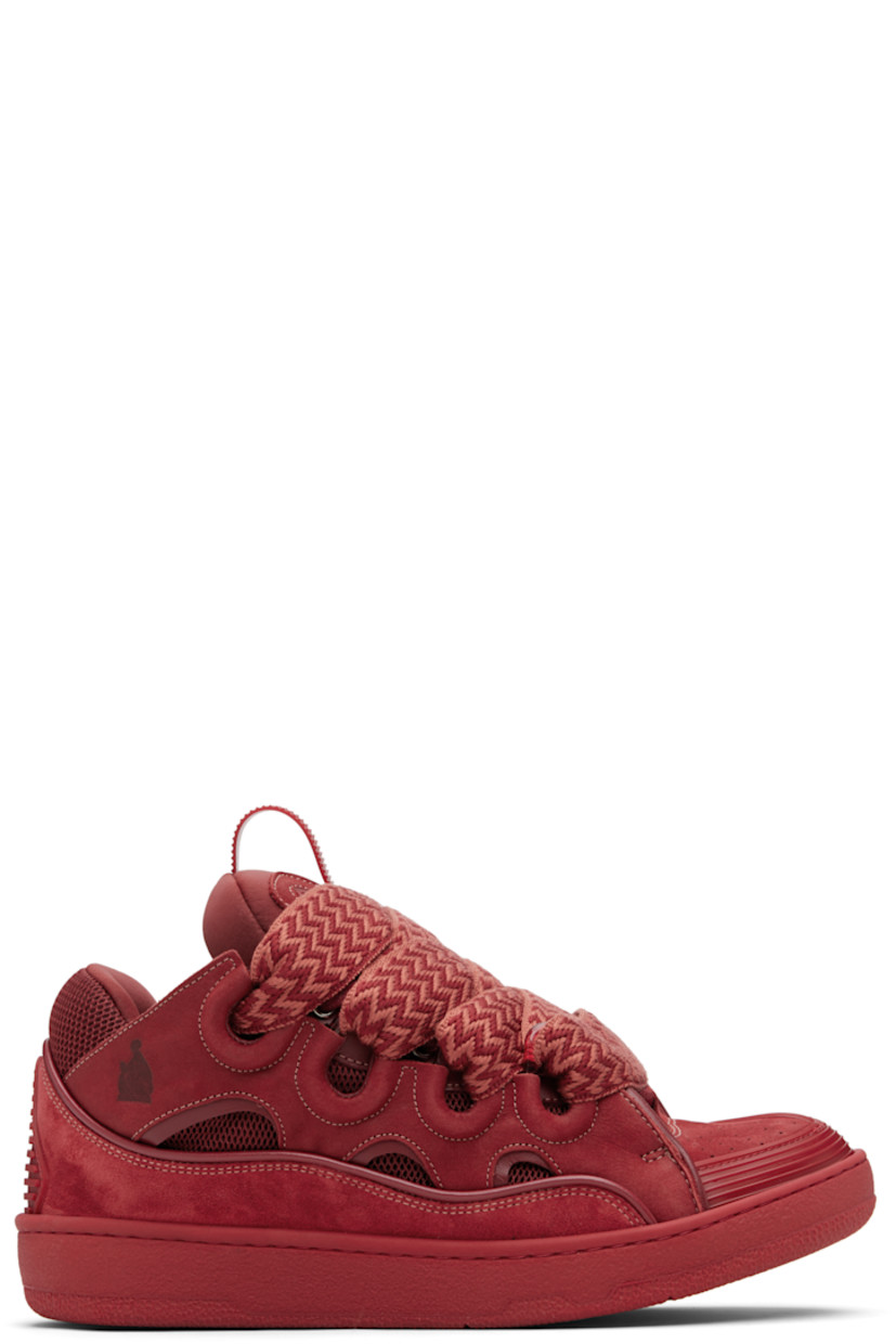 Low-top calfskin suede, grained calfskin, and mesh sneakers. 

· Piping, cutouts, and rubberized trim throughout
· Perforations at toe
· Logo embossed at toe and outer side
· Lace-up closure
· Logo plaque and pull-loop at tongue
· Padded tongue and collar
· Jersey lining
· Treaded rubber sole

Supplier color: Burnt sienna