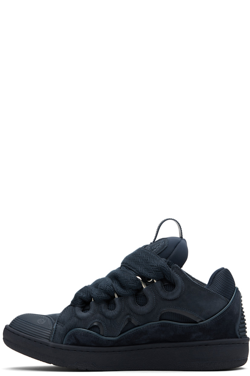 Low-top calfskin suede, grained calfskin, and mesh sneakers. 

· Piping, cutouts, and rubberized trim throughout
· Perforations at toe
· Logo embossed at toe and outer side
· Lace-up closure
· Logo plaque and pull-loop at tongue
· Padded tongue and collar
· Jersey lining
· Treaded rubber sole

Supplier color: Navy blue
