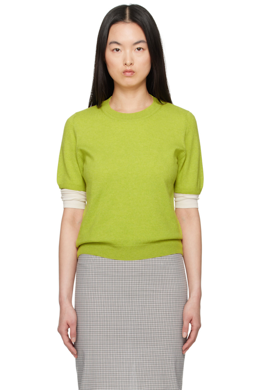 Handcrafted knit cashmere- and cotton-blend T-shirt. 

· Lightweight and slim-fit
· Rib-knit crewneck, hem, and cuffs

Part of the Underpinnings collection.

Supplier color: Lime green