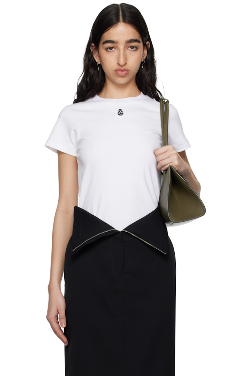 Cotton jersey T-shirt.

· Rib-knit crewneck
· Logo graphic embroidered at front

Supplier color: Optical white