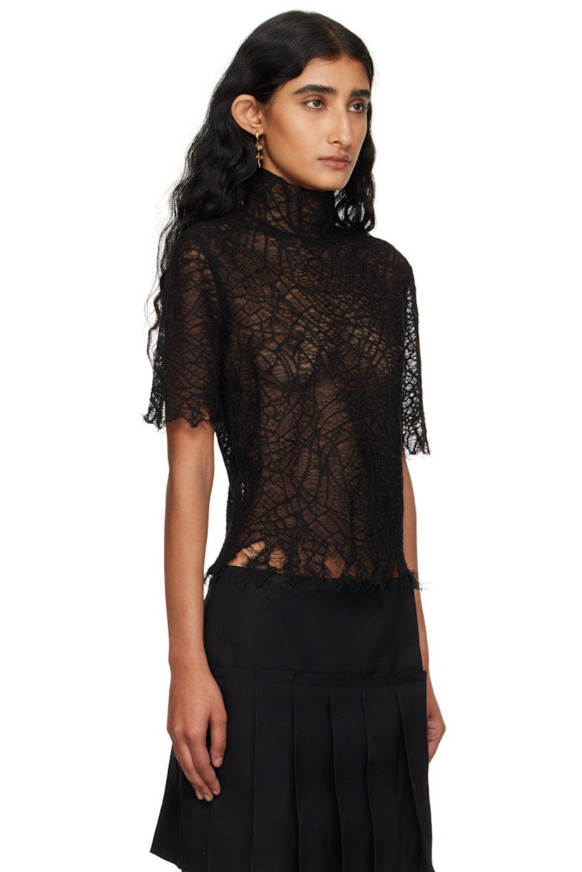 Cotton- and silk-blend lace top. 

· Semi-sheer 
· Turtleneck
· Raw edge at hem and cuffs

Supplier color: Black