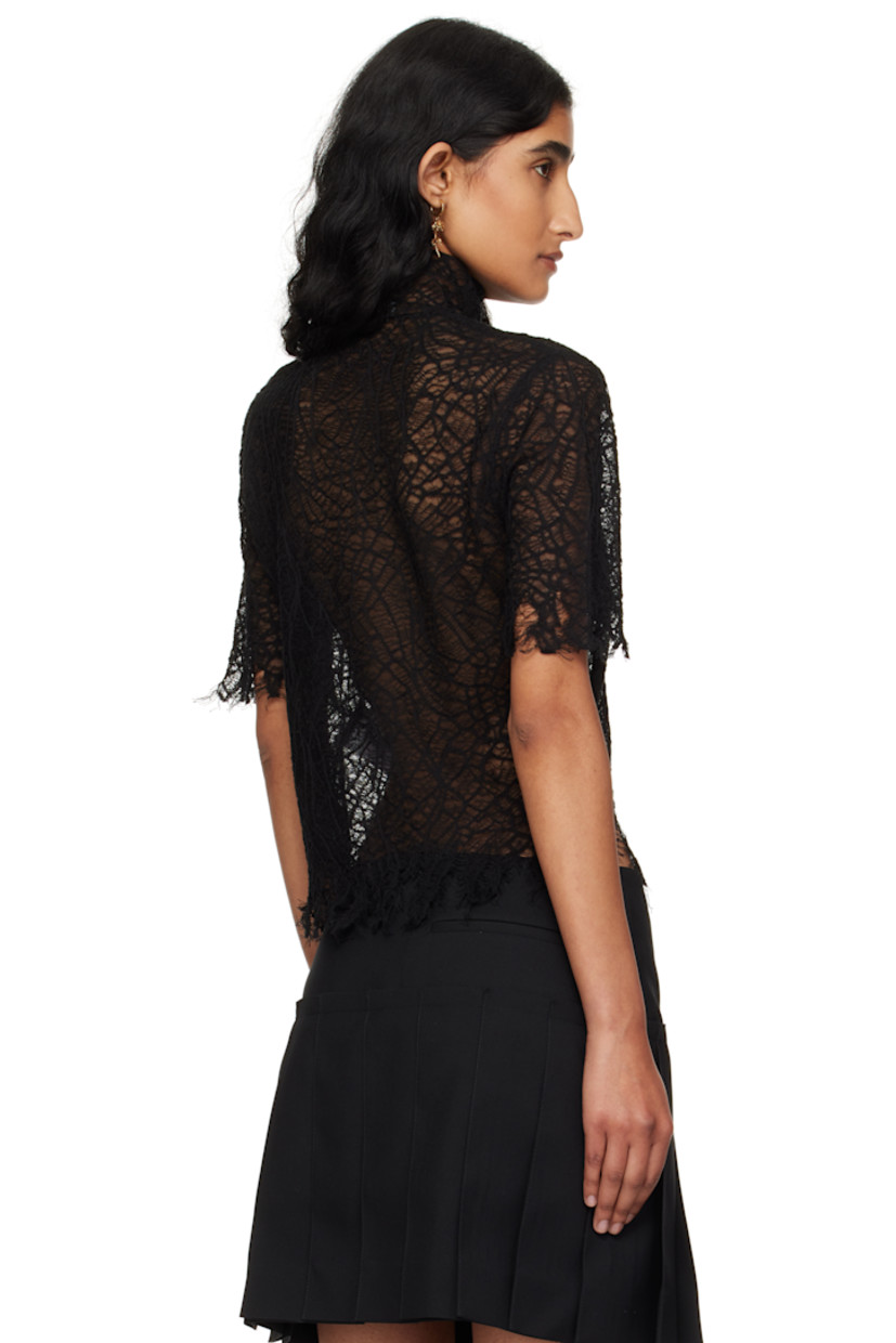 Cotton- and silk-blend lace top. 

· Semi-sheer 
· Turtleneck
· Raw edge at hem and cuffs

Supplier color: Black