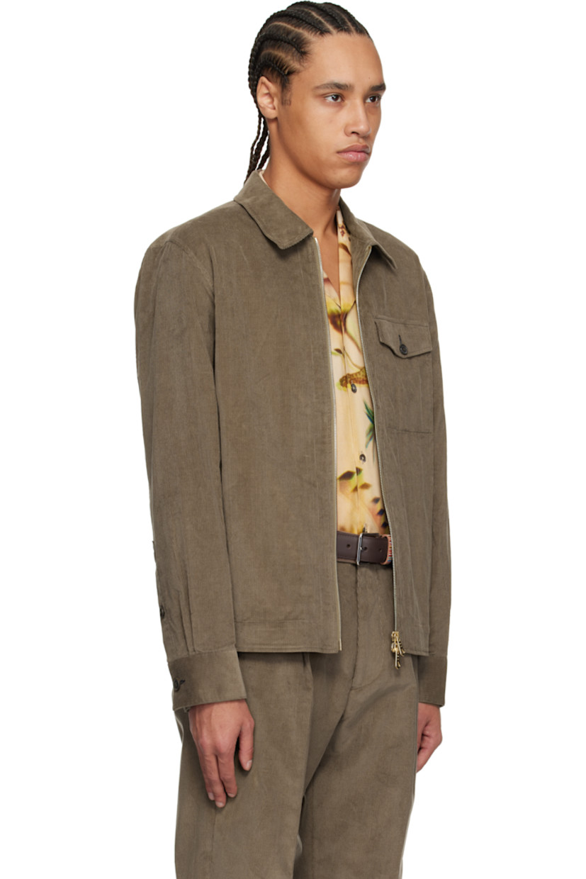 Cotton corduroy jacket. 

· Spread collar
· Two-way zip closure
· Pleats at buttoned barrel cuffs
· Rivets at back collar
· Inverted box pleat at back yoke

Supplier color: Brown