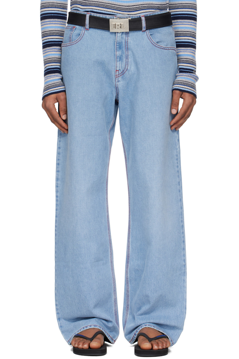 Straight-leg non-stretch denim jeans. Fading throughout.

· Belt loops
· Five-pocket styling
· Zip fly
· Logo flag at back pocket
· Logo-engraved antiqued silver-tone hardware
· Contrast stitching in red

Supplier color: Blue