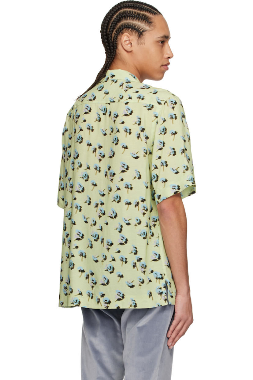 Viscose- and linen-blend chambray shirt. Floral pattern printed throughout. 

· Button fastening at open spread collar 
· Button closure
· Vented side seams 
 
Supplier color: Green