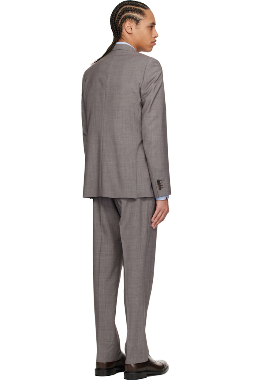 Wool tweed blazer. Houndstooth pattern throughout. 

· Notched lapel
· Button closure
· Welt pocket 
· Flap pockets
· Vented side seams
· Padded shoulders
· Four-button surgeon's cuffs
· Welt pockets at interior
· Full viscose satin lining

Wool tweed trousers. Houndstooth pattern throughout.

· Belt loops
· Four-pocket styling
· Zip fly
· Creased legs
· Partial satin lining

Supplier color: Grey