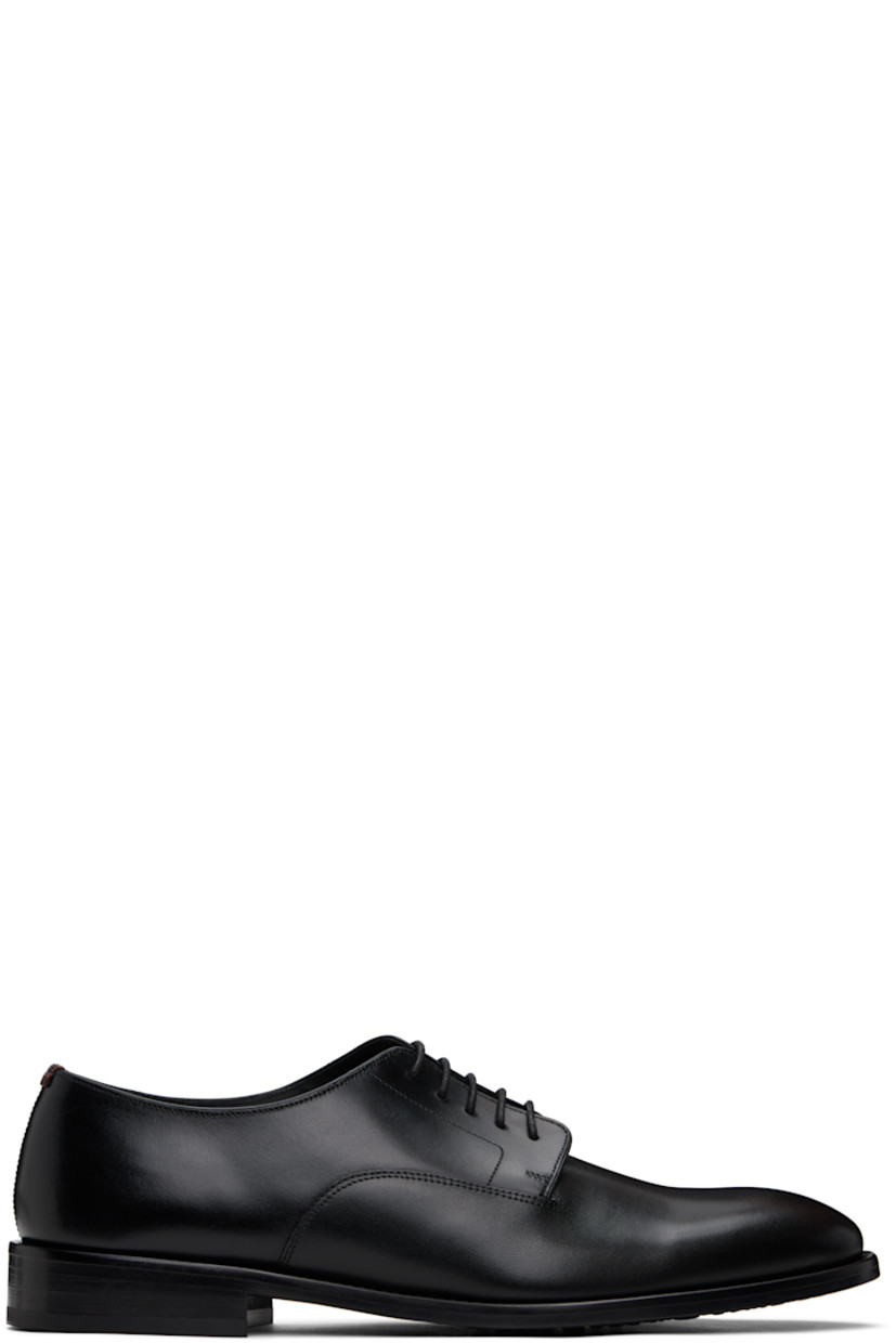 Buffed leather derbys in black.

· Lace-up closure
· Signature striped grosgrain patch at heel collar
· Buffed leather lining
· Leather block heel with rubber injection
· Treaded leather sole

Supplier color: Black