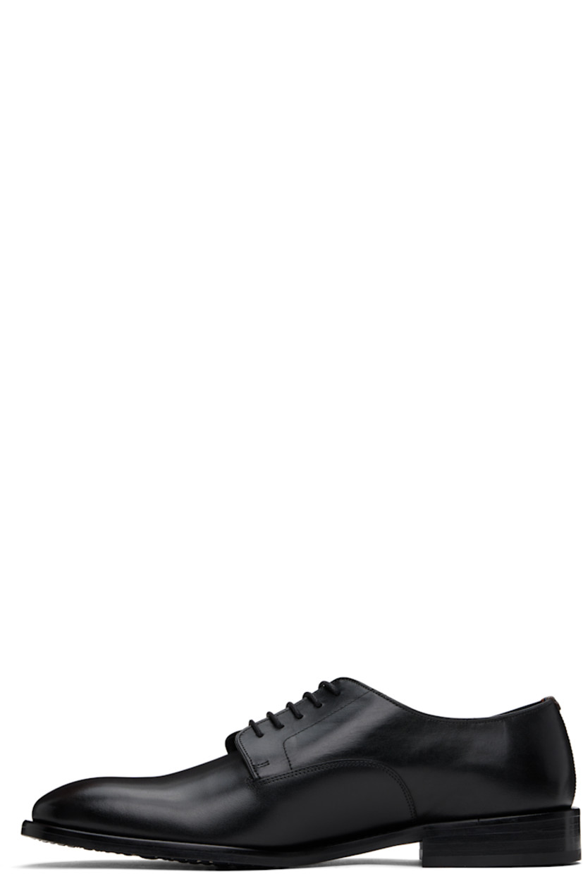 Buffed leather derbys in black.

· Lace-up closure
· Signature striped grosgrain patch at heel collar
· Buffed leather lining
· Leather block heel with rubber injection
· Treaded leather sole

Supplier color: Black