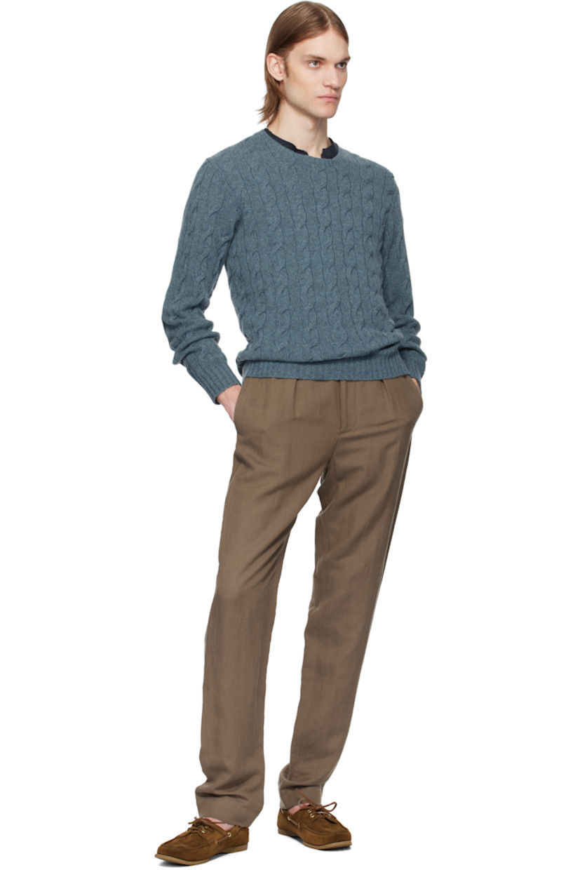 Lightweight washed silk- and linen-blend hopsack trousers. 

· Concealed drawstring at elasticized waistband
· Four-pocket styling
· Zip fly
· Pleats at front 
· Mother-of-pearl hardware

Supplier color: Espresso