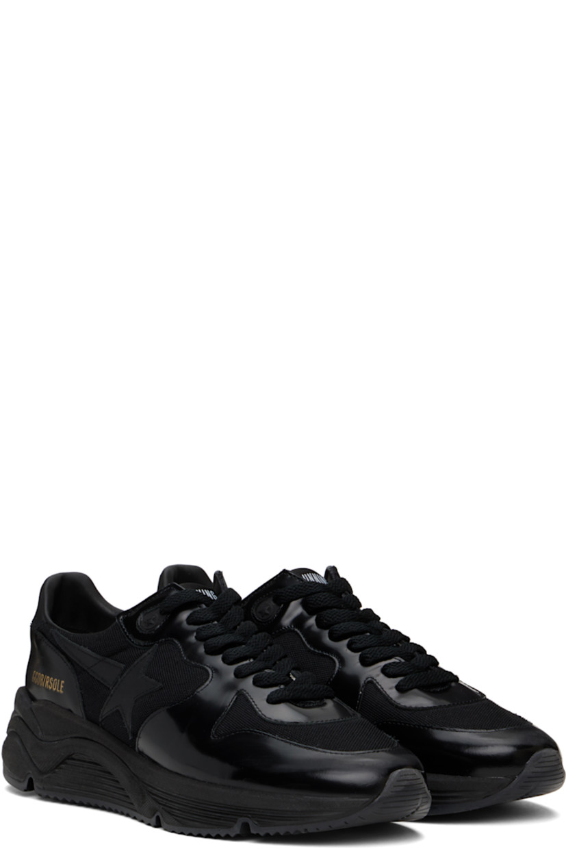 Handcrafted low-top paneled mesh and patent leather sneakers in black.

· Smudging throughout
· Lace-up closure
· Logo patch at padded tongue
· Padded collar
· Logo printed at outer side and heel tab
· Signature star appliqué at outer side
· Buffed leather and terrycloth lining
· Logo embossed at treaded rubber sole

Supplier color: Black