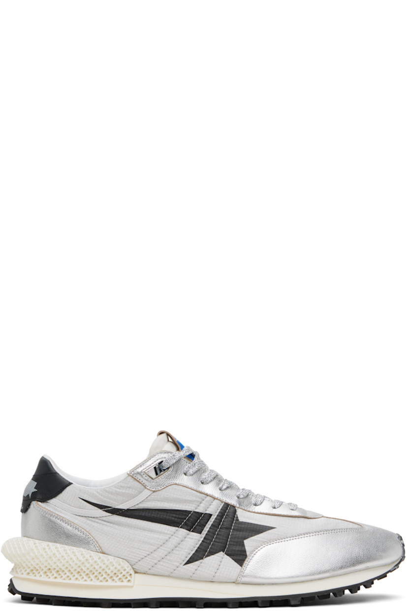 Handcrafted low-top ripstop and grained nappa sheepskin sneakers in silver tone.

· Lace-up closure
· Logo patch at padded tongue
· Padded collar
· Signature star printed at outer side
· Eyelets at inner side
· Logo printed at heel
· 3D-printed heel stabilizer
· Jersey lining
· Foam rubber midsole
· Treaded rubber sole

Supplier color: Silver/Black