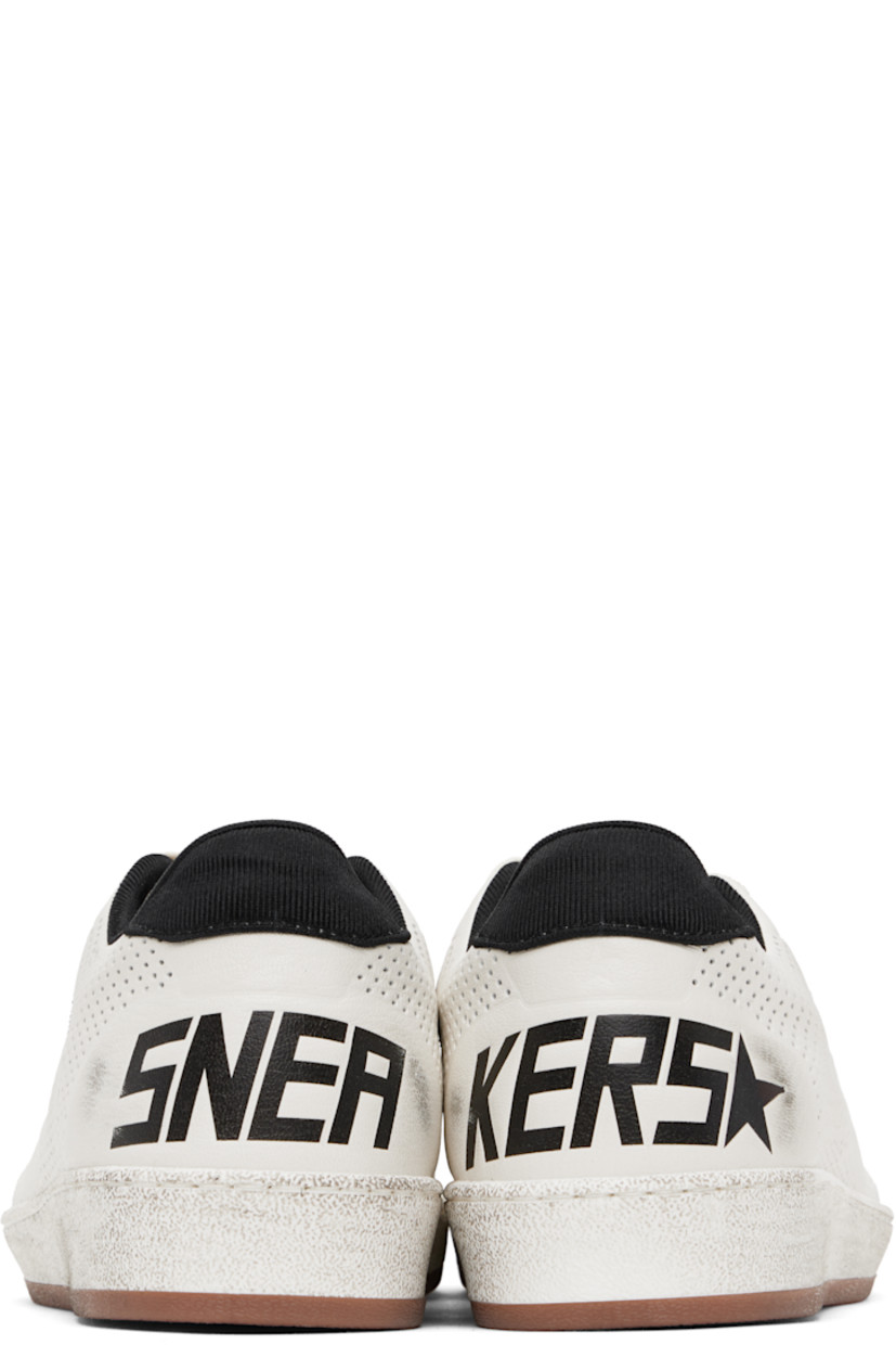 Handcrafted low-top grained faux-leather sneakers in white. 

· Smudging and perforations throughout 
· Lace-up closure
· Logo flag at padded tongue
· Padded collar 
· Star appliqué at outer side
· Jersey heel tab 
· Text printed at heel counter 
· Terrycloth lining  
· Treaded rubber sole 

Supplier color: White/Black