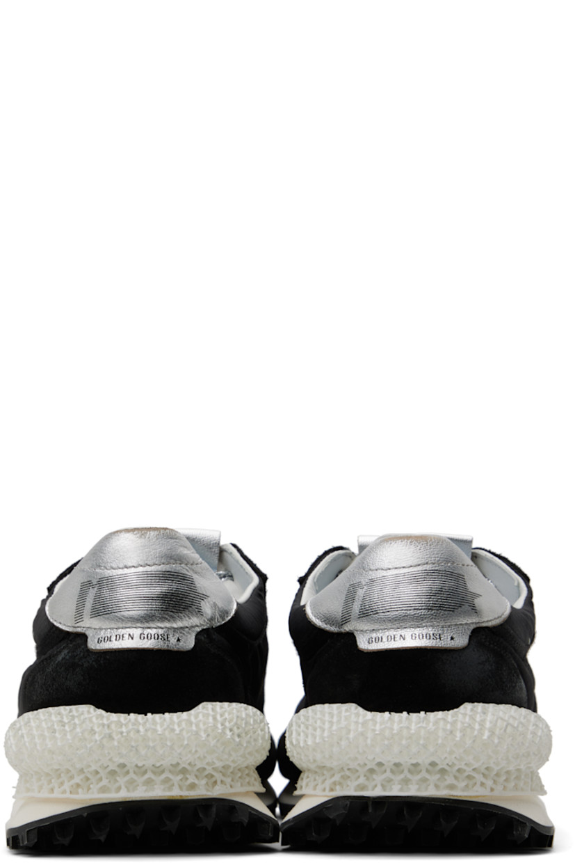 Handcrafted low-top ripstop and suede sneakers in black and silver.

· Distressing throughout
· Lace-up closure
· Logo flag at padded tongue
· Padded collar
· Signature star printed at outer side
· Eyelets at inner side
· Logo printed at nappa sheepskin heel tab
· 3D-printed heel stabilizer
· Buffed leather, sheepskin suede, and jersey lining
· Foam rubber midsole
· Treaded rubber sole

Supplier color: Black/Silver