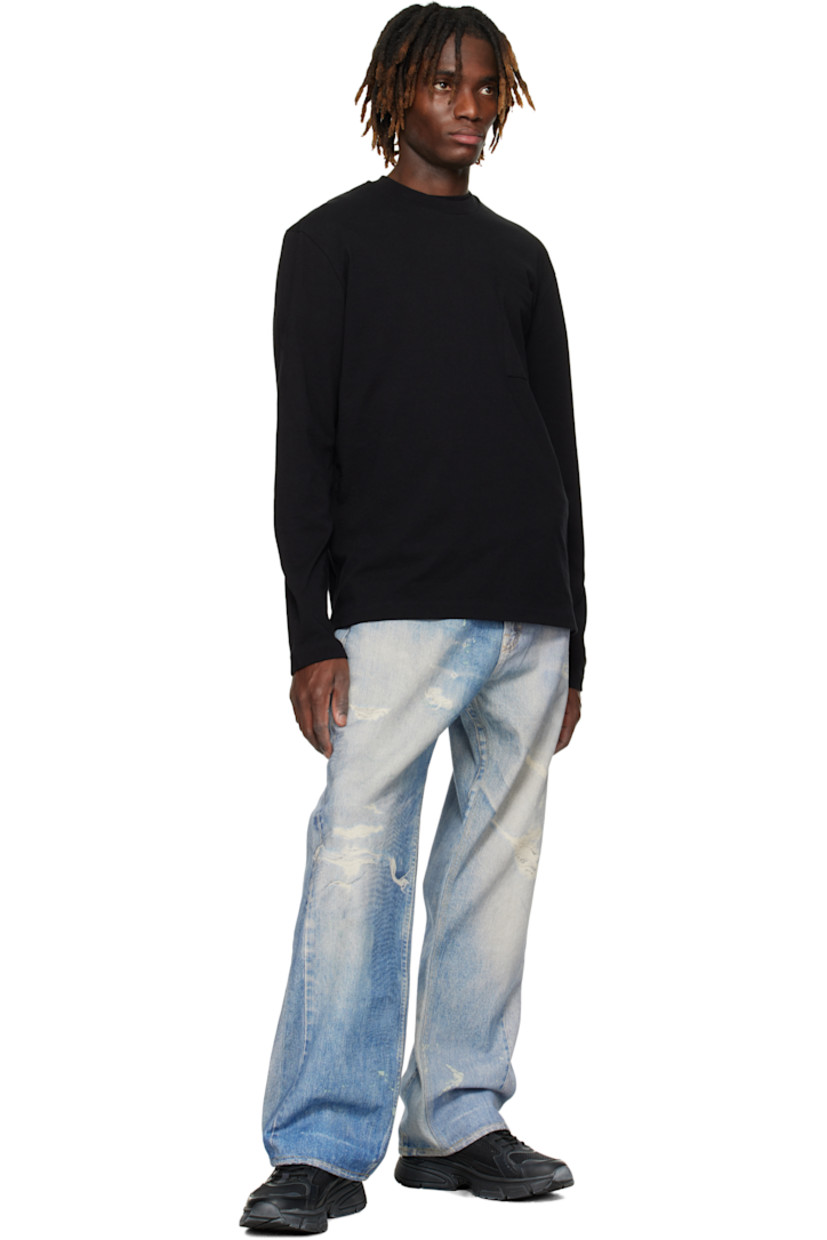 Handcrafted low-top paneled mesh, buffed leather, and sheepskin suede sneakers in black.

· Smudging throughout
· Perforated detailing at toe
· Lace-up closure
· Logo patch at padded tongue 
· Padded collar
· Signature star appliqué at outer side
· Pull-loop at heel tab
· Logo printed at heel
· Treaded rubber sole

Supplier color: Black