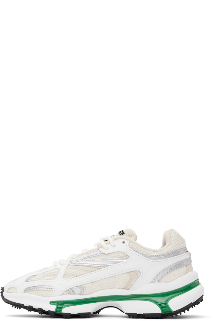 Low-top mesh and buffed faux-leather sneakers in beige and white. 

· Bonded trim throughout
· Lace-up closure
· Logo embroidered at padded tongue
· Padded collar
· Logo and text printed at outer side
· Terrycloth lining 
· Treaded rubber sole

Supplier color: White/Green