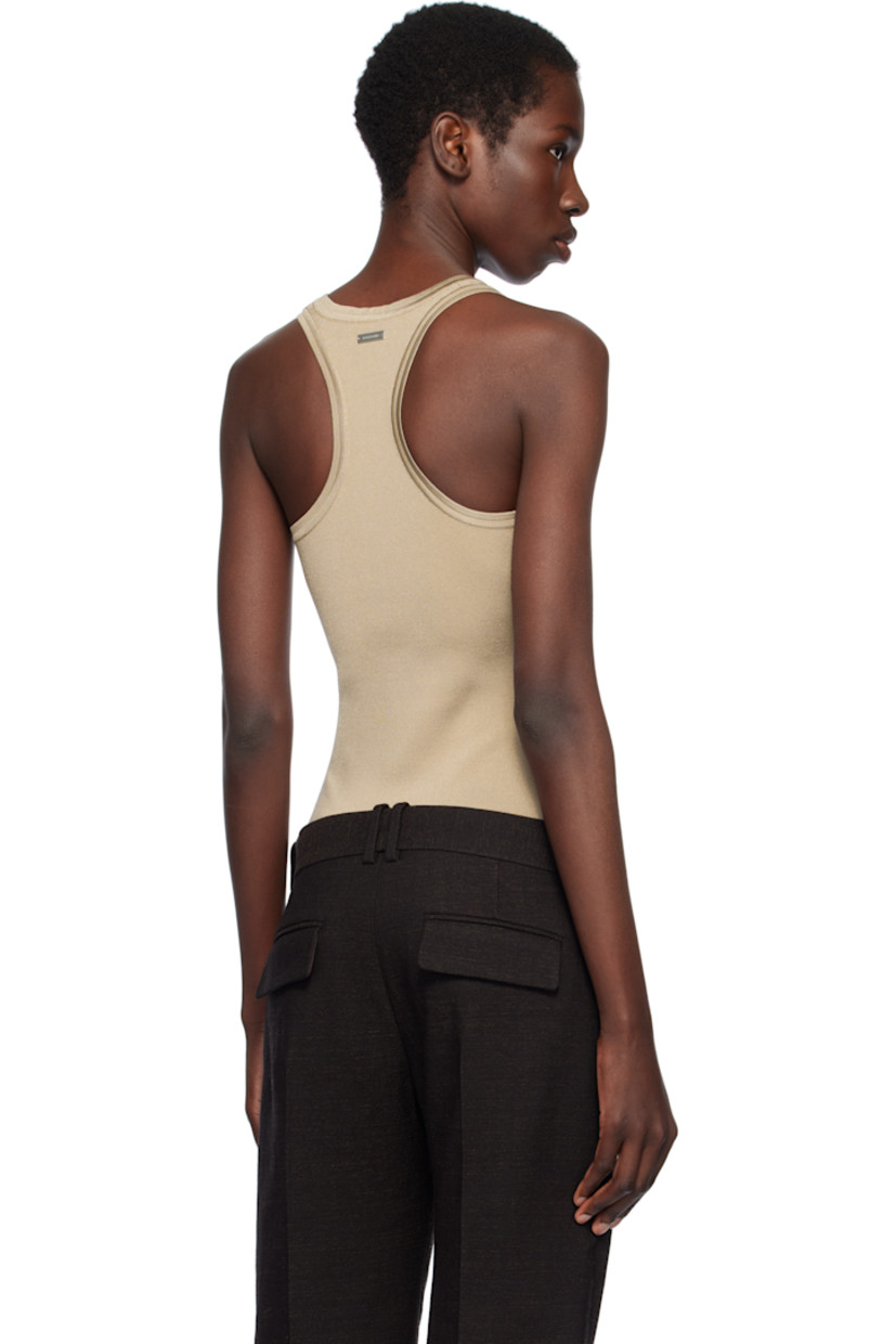 Knit stretch viscose-blend bodysuit. 

· Scoop neck 
· Adjustable hook-eye fastening at bottom
· Racer back

Supplier color: Safari green