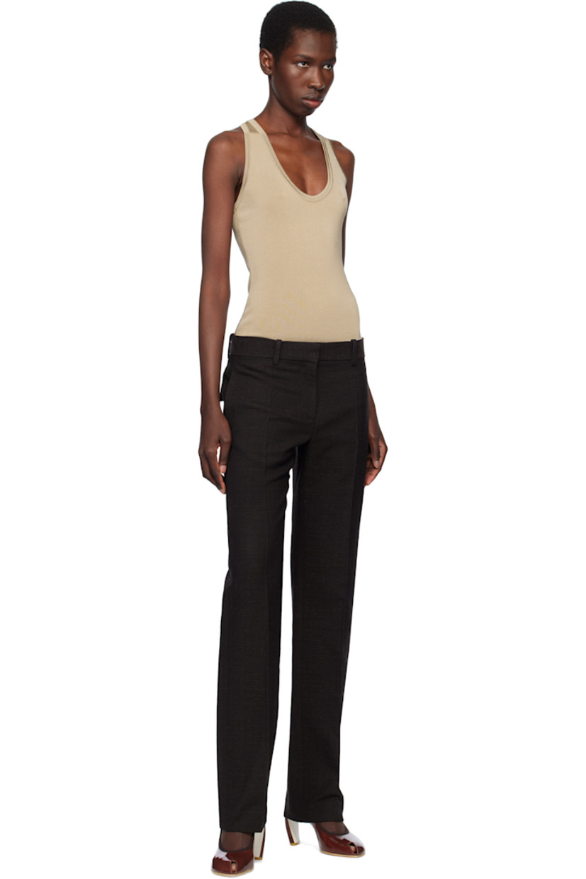 Knit stretch viscose-blend bodysuit. 

· Scoop neck 
· Adjustable hook-eye fastening at bottom
· Racer back

Supplier color: Safari green