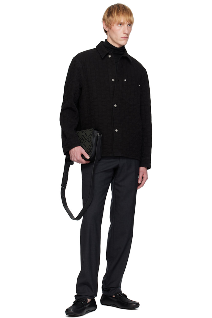 Lightweight buffed calfskin and twill loafers in black. 

· Hand-stitched detailing throughout
· Moc toe
· Jacquard logo pattern at vamp
· Strap with logo hardware
· Buffed calfskin lining
· Treaded rubber sole

Supplier color: Black