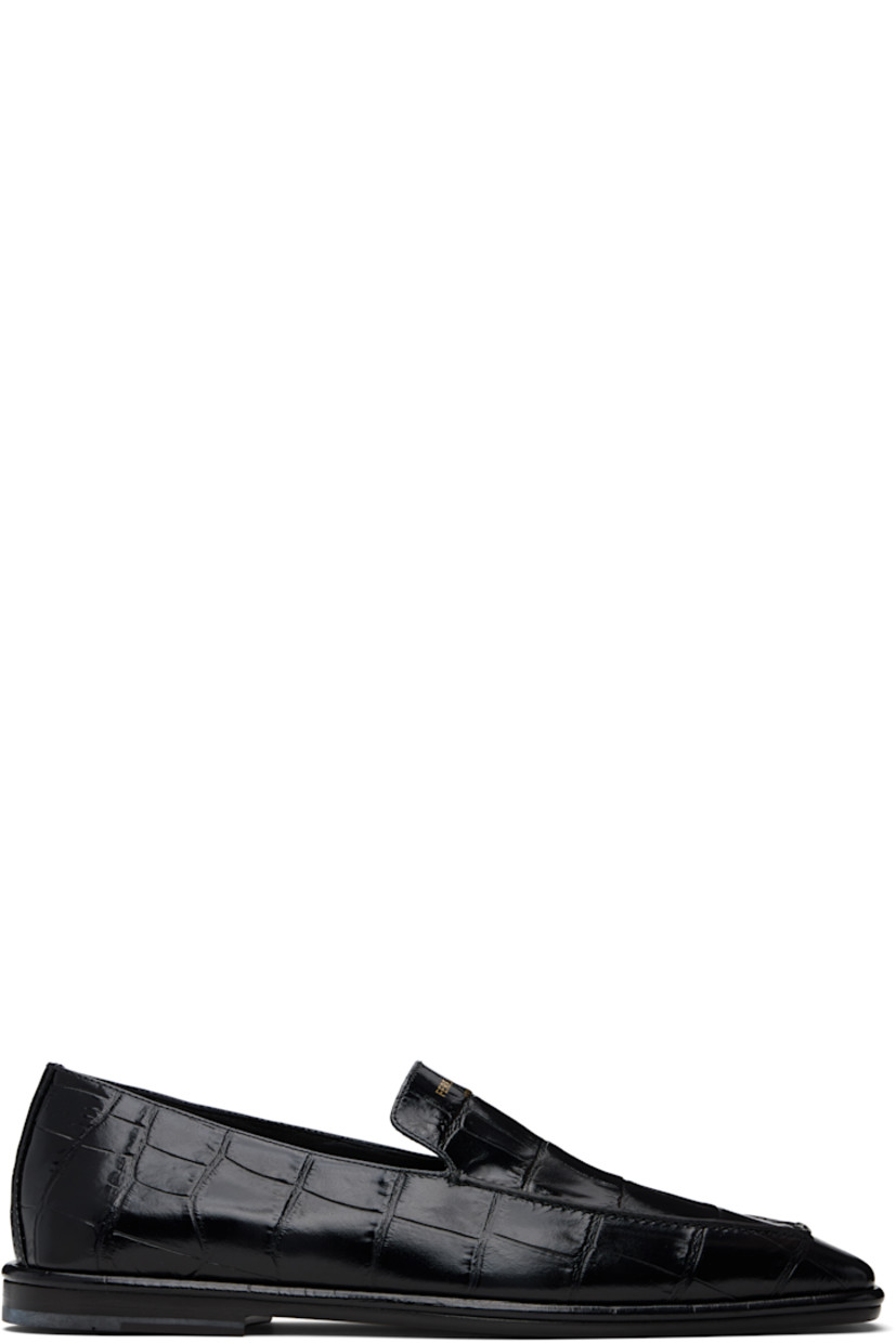Croc-embossed leather loafers.

· Square moc toe
· Logo stamp at vamp
· Buffed leather lining
· Stacked leather heel with rubber injection
· Leather sole

Supplier color: Nero t.moro