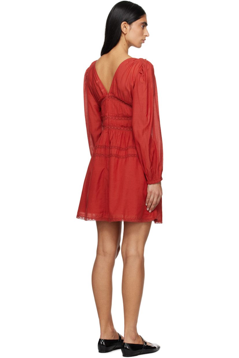 Cotton- and viscose-blend poplin minidress. Lace and ruffled trim throughout.

· Plunging V-neck
· Seam pockets
· Elasticized cuffs
· Zip closure at low back
· Partial cotton poplin lining

Supplier color: Paprika