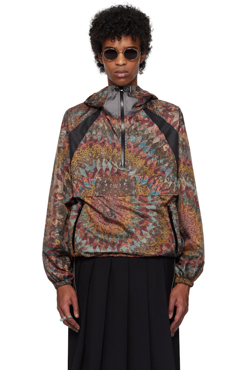 Polyester taffeta jacket. Graphic pattern printed throughout.

· Bungee-style drawstring at hood
· Half-zip closure
· Zip pockets
· Bungee-style drawstring at hem
· Panels at dropped shoulders
· Elasticized cuffs
· Mesh lining

Supplier color: Black