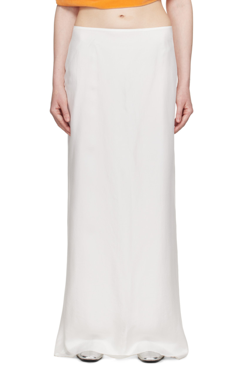 Silk twill maxi skirt. 

· Raw edge at hem
· Zip closure at back
· Central vent at back hem

Supplier color: Natural white