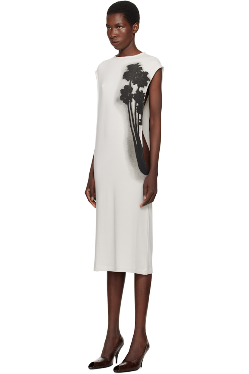 Stretch micromodal jersey midi dress. 

· Round neck
· Floral graphic printed at front 
· Open side seams
· Cap sleeves

Supplier color: Grey