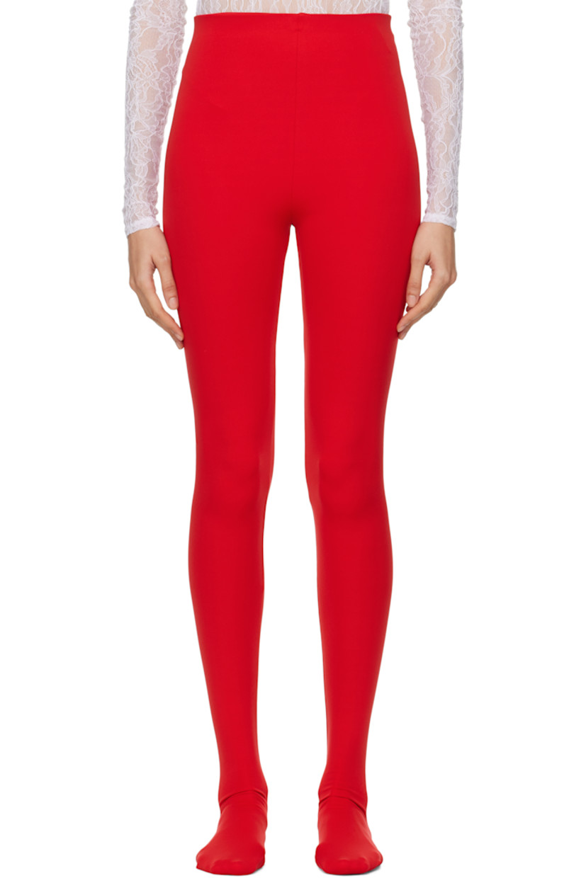 Stretch nylon jersey leggings. 

· High-rise
· Elasticized waistband
· Integrated feet

Supplier color: Red