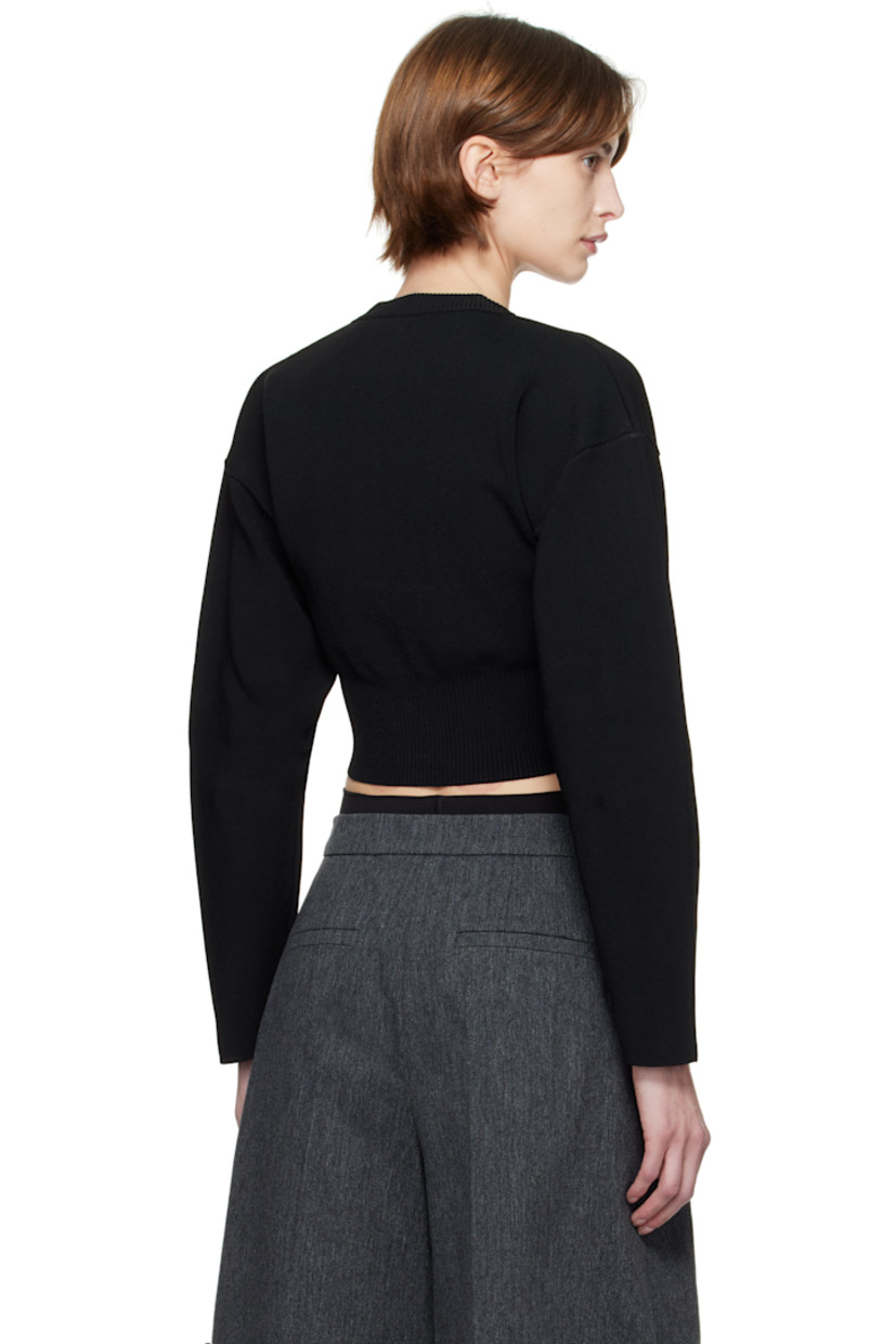 Rib-knit viscose-blend cardigan.

· Crewneck
· Button closure
· Cropped hem
· Dropped shoulders
· Pleats at sleeves

Supplier color: Black