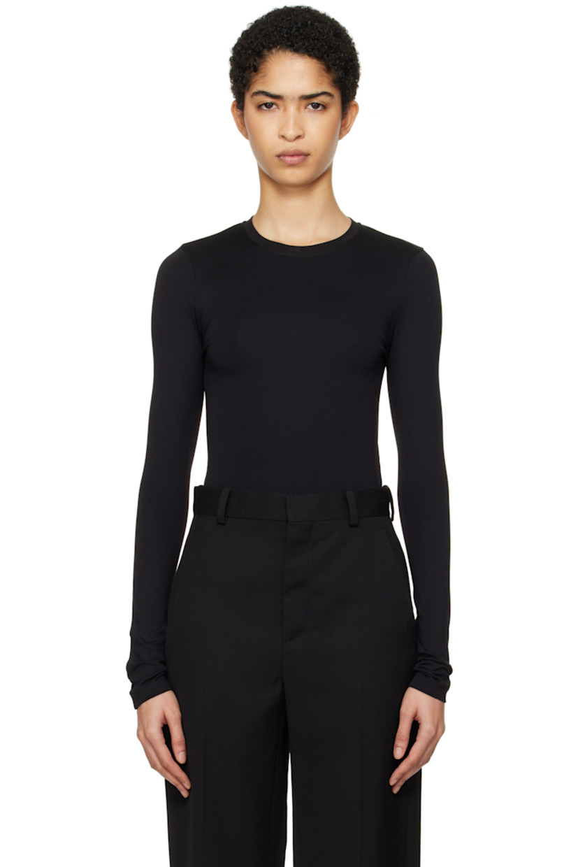 Stretch nylon jersey T-shirt. 

· Crewneck
· Cropped hem

Supplier color: Black
