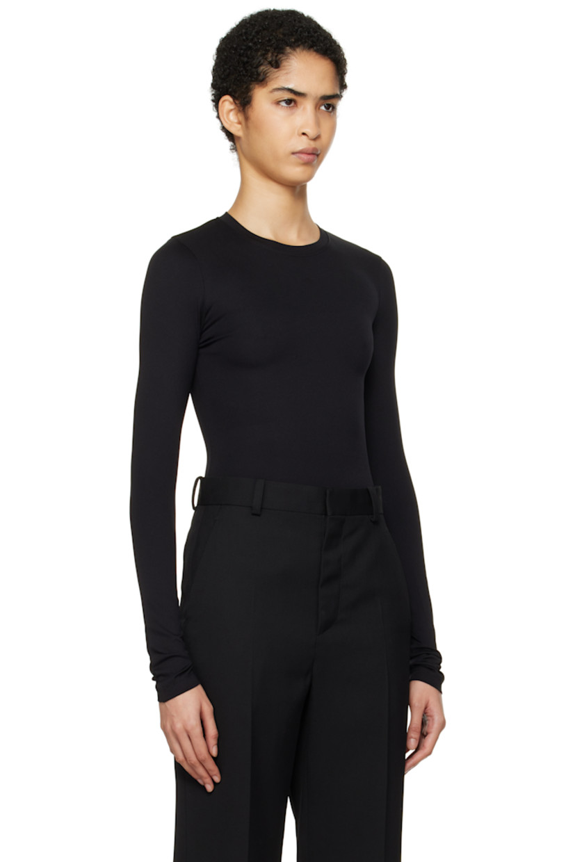 Stretch nylon jersey T-shirt. 

· Crewneck
· Cropped hem

Supplier color: Black