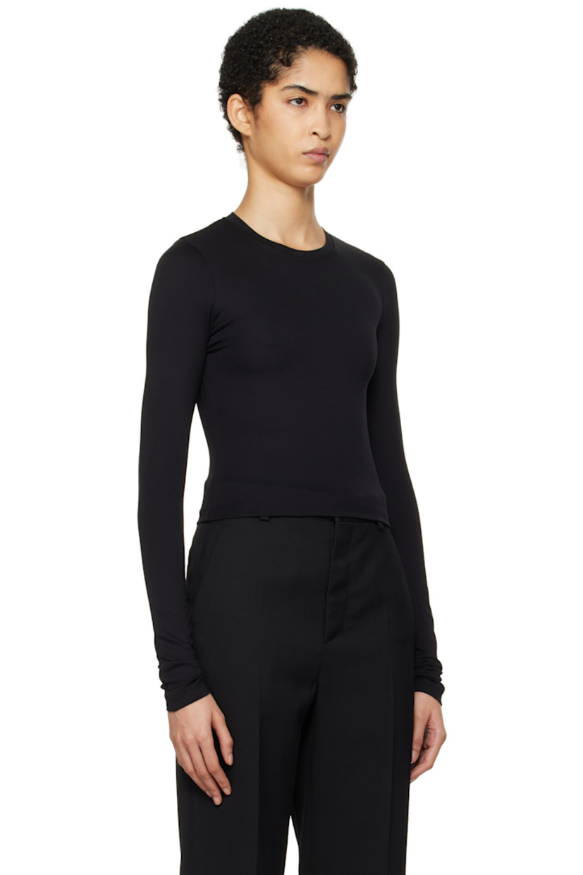 Stretch nylon jersey T-shirt. 

· Crewneck
· Cropped hem

Supplier color: Black